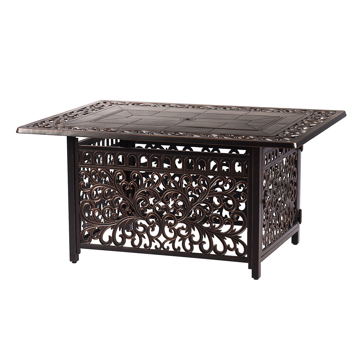 48" Aluminum Rectangular Fire Table Set – Outdoor Fire Table with 4 Deep Seating Swivel Rocking Chairs