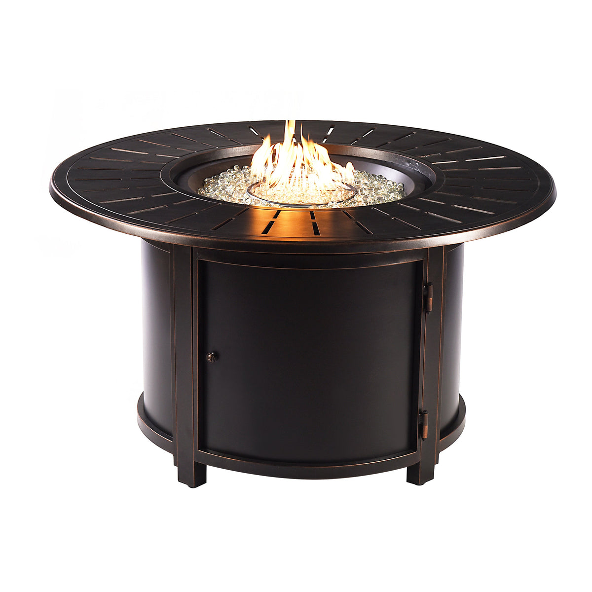Black Aluminum Fire Table Set with Two Loveseats and Two Club Chairs