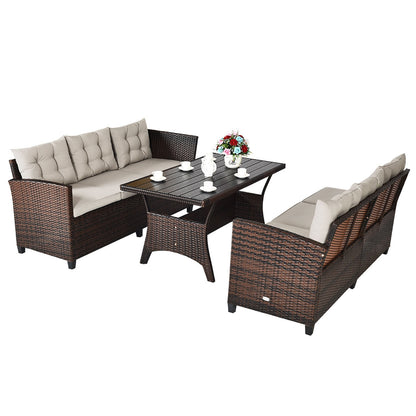Hand‑Woven Rattan Outdoor Sofa Set with Dining Table — 3‑Piece