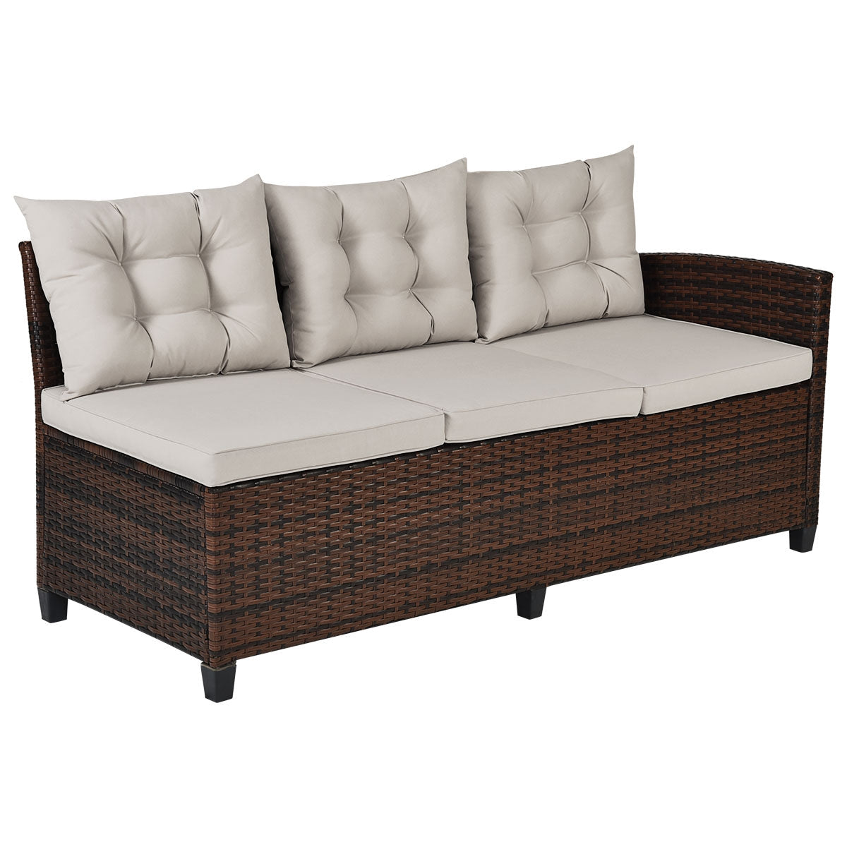 Hand‑Woven Rattan Outdoor Sofa Set with Dining Table — 3‑Piece