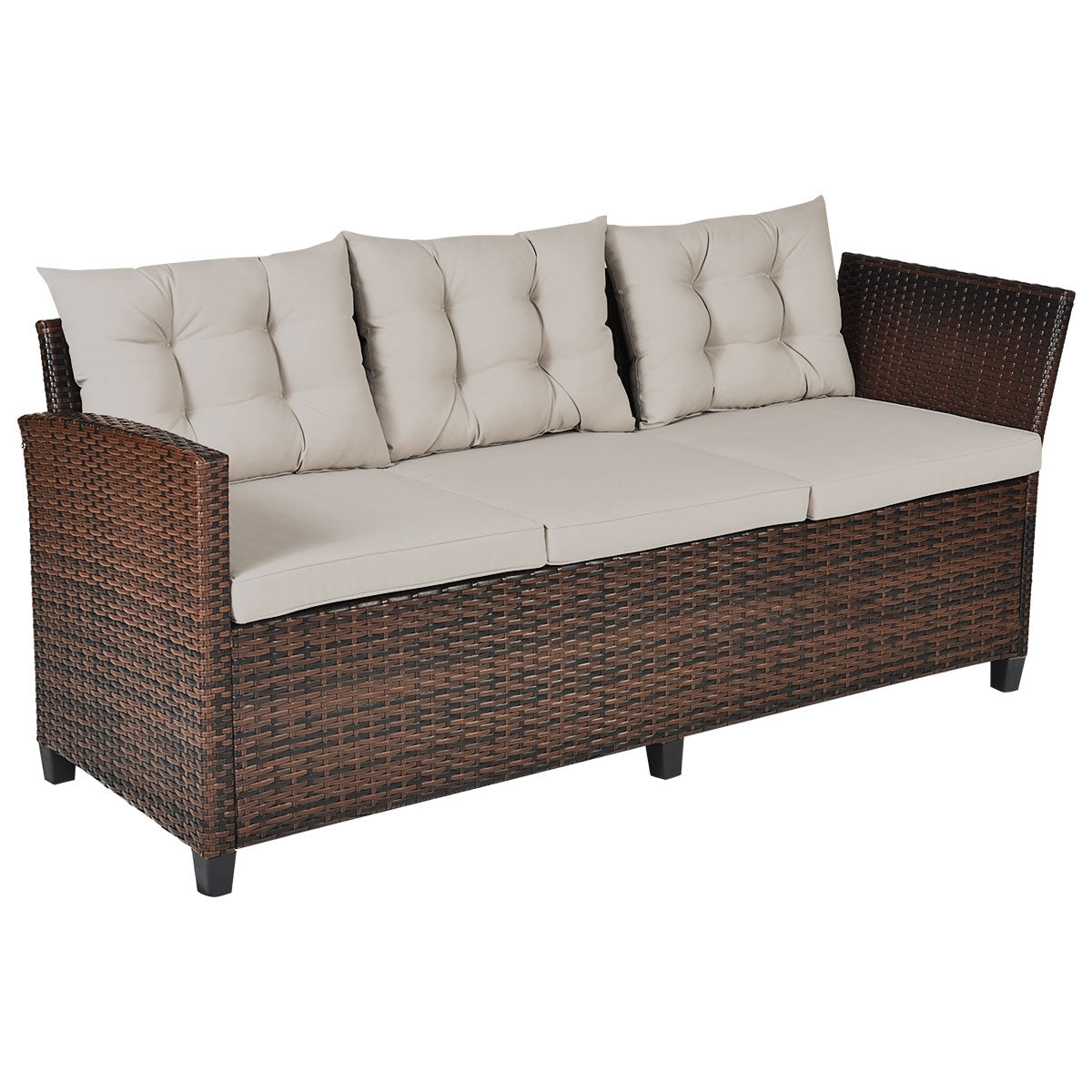 Hand‑Woven Rattan Outdoor Sofa Set with Dining Table — 3‑Piece