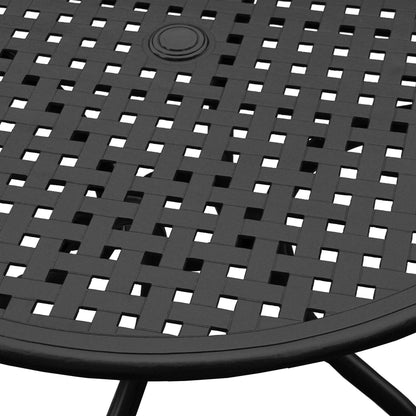 42" Round Black Aluminum Outdoor Dining Set – Modern Mesh Table with 4 UV‑Resistant Aluminum Chairs