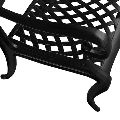 42" Round Black Aluminum Outdoor Dining Set – Modern Mesh Table with 4 UV‑Resistant Aluminum Chairs