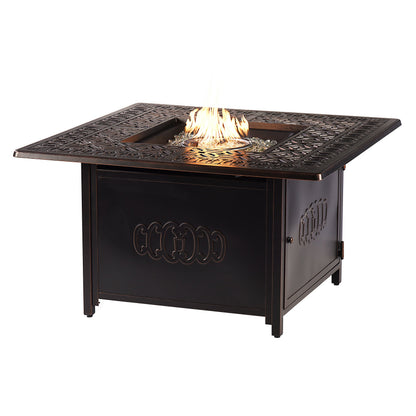 Black Aluminum Fire Table Set with Four Club Chairs