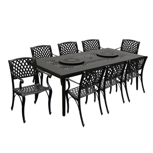 9-Piece Modern Ornate Aluminum Outdoor Dining Set