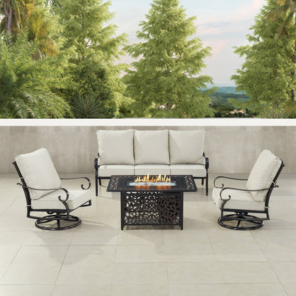 Outdoor Fire Table Set – Sofa & Swivel Rockers - Antique Copper