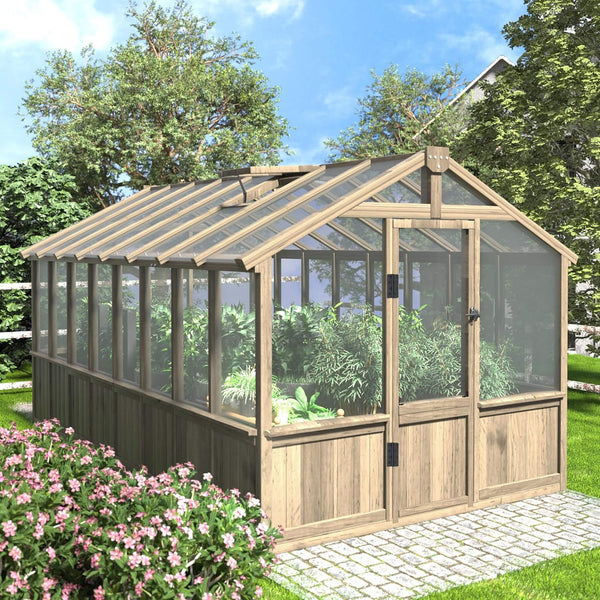 Large Heavy-Duty Outdoor Wooden Greenhouse With 6MM Polycarbonate Panels And Vent Roof -Multiple Sizes