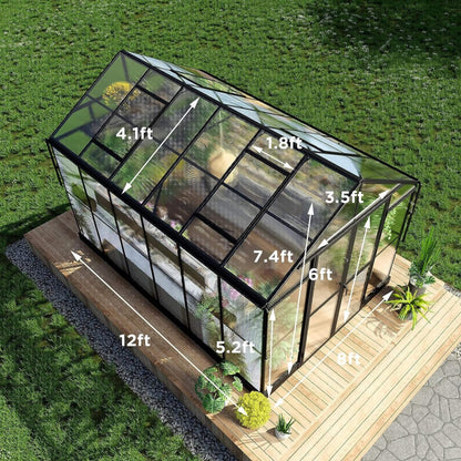 8' x 12' Premium Outdoor Polycarbonate Greenhouse – Aluminum Frame, Double Swing Doors & Adjustable Roof Vents