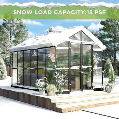 8' x 12' Premium Outdoor Polycarbonate Greenhouse – Aluminum Frame, Double Swing Doors & Adjustable Roof Vents