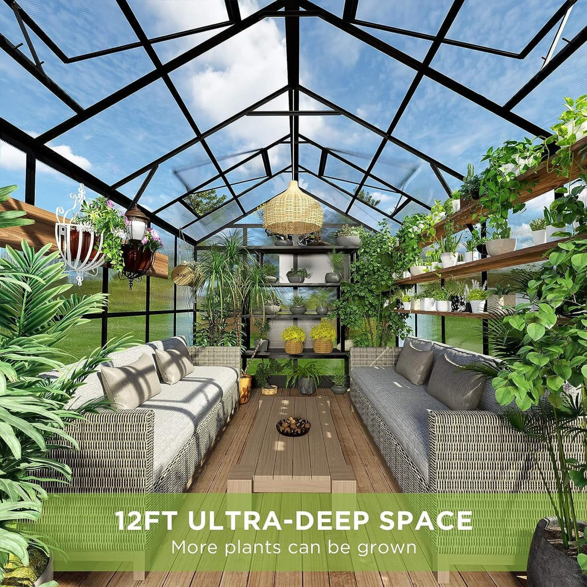 8' x 12' Premium Outdoor Polycarbonate Greenhouse – Aluminum Frame, Double Swing Doors & Adjustable Roof Vents