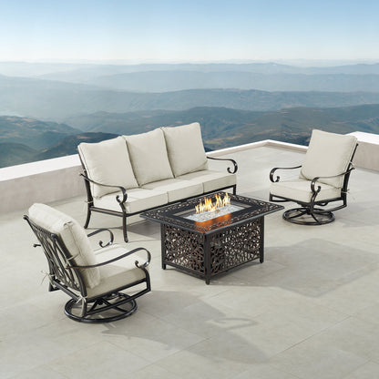 Outdoor Fire Table Set – Sofa & Swivel Rockers - Antique Copper
