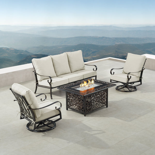 Outdoor Fire Table Set – Sofa & Swivel Rockers - Antique Copper
