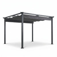 16 Ft. W X 12 Ft. D Aluminum Pergola Outdoor with Dark Gray Retractable Canopy — Studio Shot