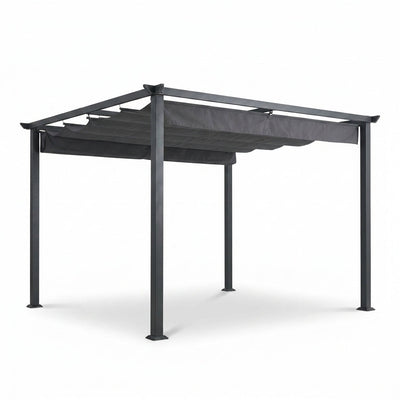 16 Ft. W X 12 Ft. D Aluminum Pergola Outdoor with Dark Gray Retractable Canopy