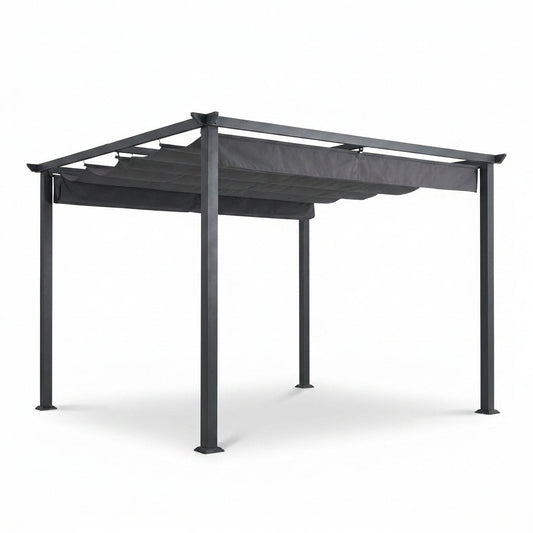 16 Ft. W X 12 Ft. D Aluminum Pergola Outdoor with Dark Gray Retractable Canopy — Studio Shot