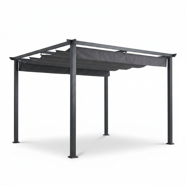 16 Ft. W X 12 Ft. D Aluminum Pergola Outdoor with Dark Gray Retractable Canopy — Studio Shot