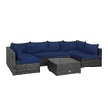 7-Piece Patio Rattan Furniture Set Sectional Sofa Cushioned Garden Navy