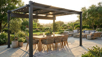 16 Ft. W X 12 Ft. D Aluminum Pergola Outdoor with Dark Gray Retractable Canopy — Lifestyle
