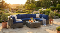 7-Piece Patio Rattan Furniture Set Sectional Sofa Cushioned Garden Navy — Lifestyle
