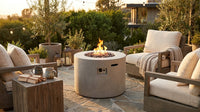 Zachary 31 In. X 24.5 In. Circular Concrete Propane Outdoor Patio Fire Pit in Light Gray — Lifestyle