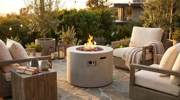 Zachary 31 In. X 24.5 In. Circular Concrete Propane Outdoor Patio Fire Pit in Light Gray