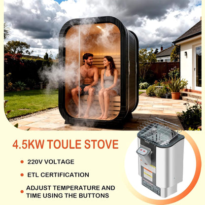 2‑Person Outdoor Cube Sauna – Premium Spruce Wood, 4.5kW Stove & Weather‑Resistant Design