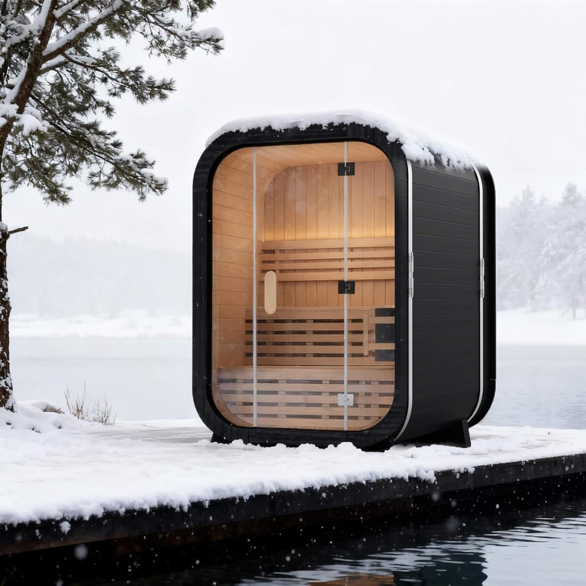 2‑Person Outdoor Cube Sauna – Premium Spruce Wood, 4.5kW Stove & Weather‑Resistant Design