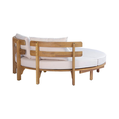 Outdoor Acacia Wood Round Daybed With Cushions And Pillows -Teak Finish
