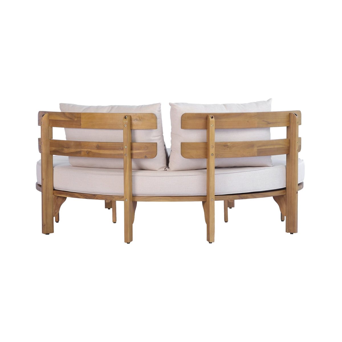 Outdoor Acacia Wood Round Daybed With Cushions And Pillows -Teak Finish