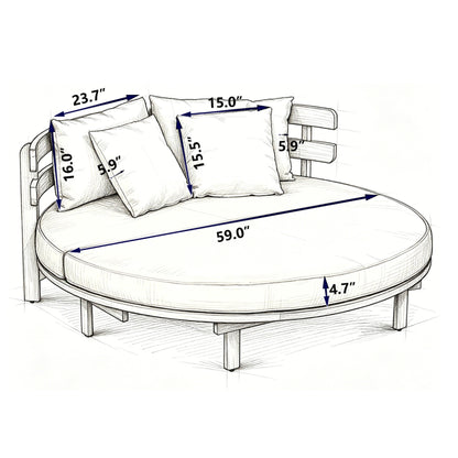 Outdoor Acacia Wood Round Daybed With Cushions And Pillows -Teak Finish