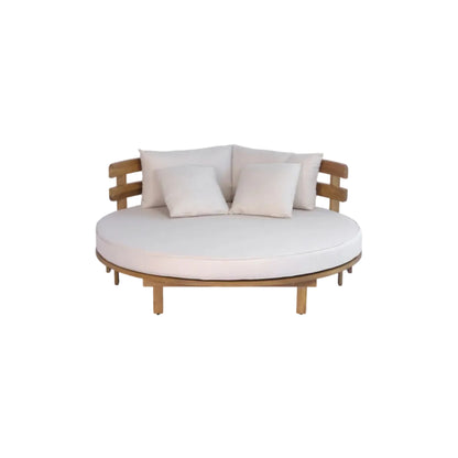 Outdoor Acacia Wood Round Daybed With Cushions And Pillows -Teak Finish