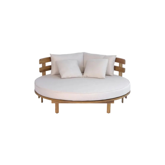 Outdoor Acacia Wood Round Daybed With Cushions And Pillows -Teak Finish