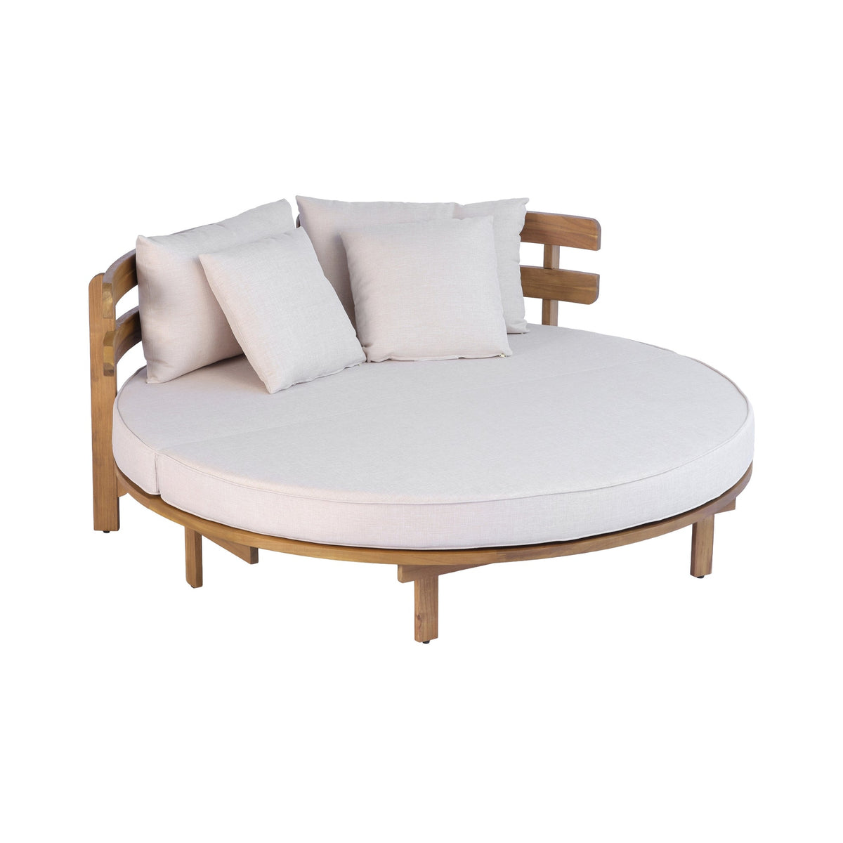 Outdoor Acacia Wood Round Daybed With Cushions And Pillows -Teak Finish