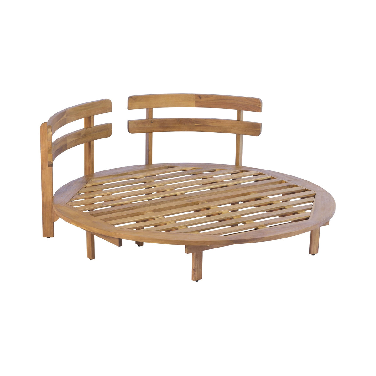 Outdoor Acacia Wood Round Daybed With Cushions And Pillows -Teak Finish