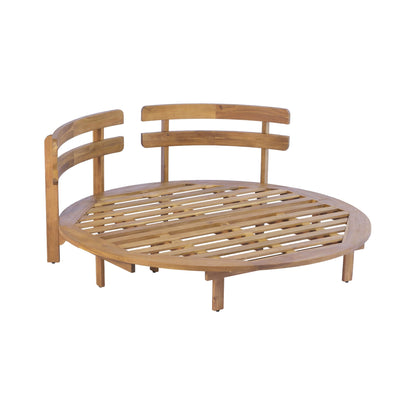 Outdoor Acacia Wood Round Daybed With Cushions And Pillows -Teak Finish