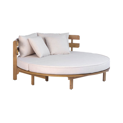 Outdoor Acacia Wood Round Daybed With Cushions And Pillows -Teak Finish