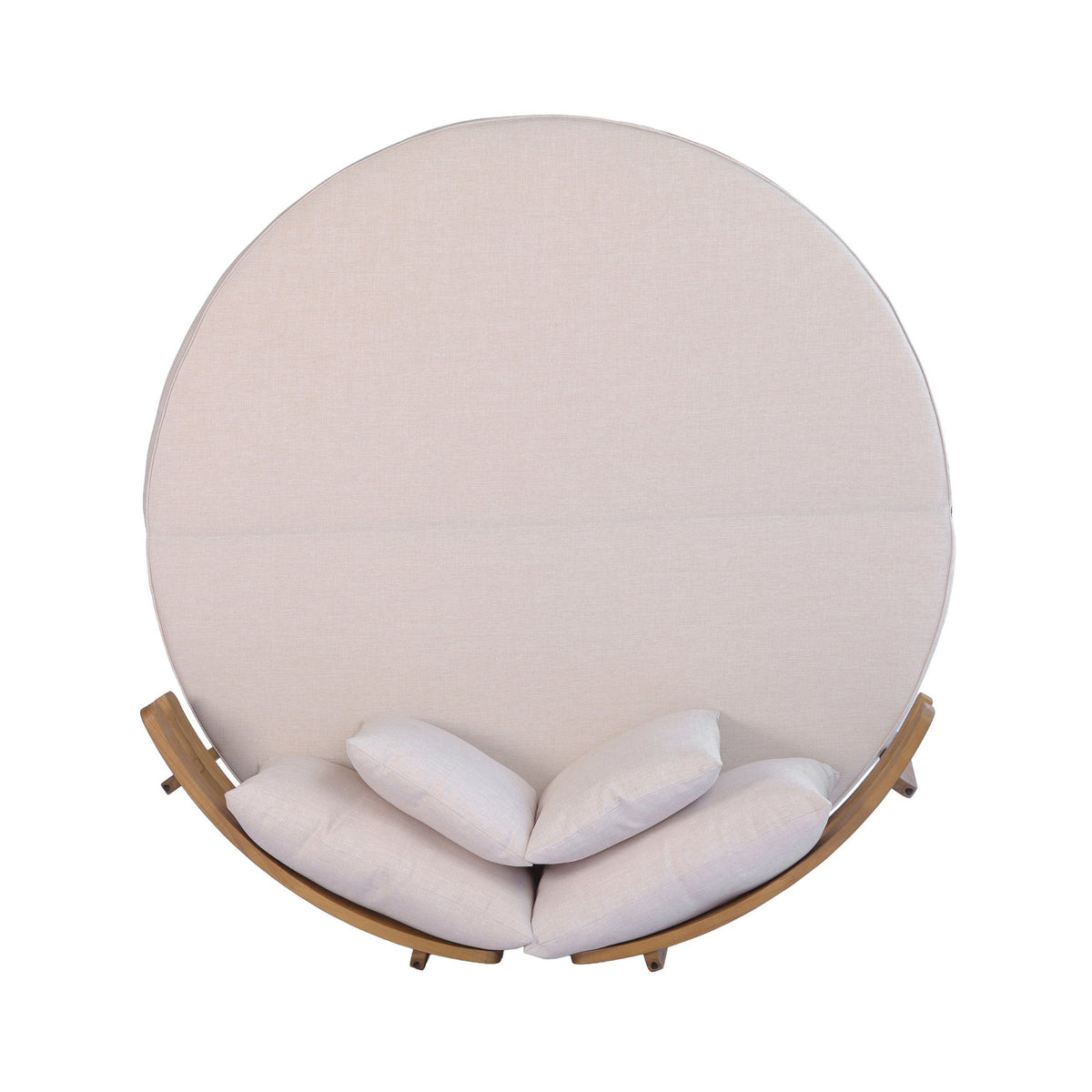 Outdoor Acacia Wood Round Daybed With Cushions And Pillows -Teak Finish