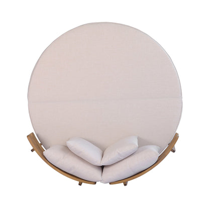 Outdoor Acacia Wood Round Daybed With Cushions And Pillows -Teak Finish