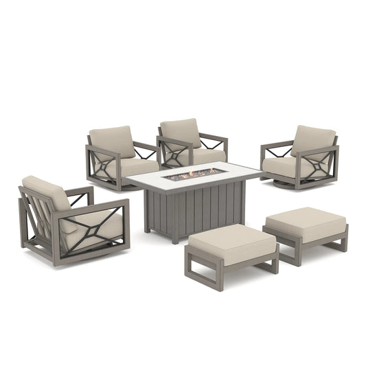 Marindo 7-Piece Aluminum Patio Conversation Set with Swivel Lounge Chairs & Fire Table