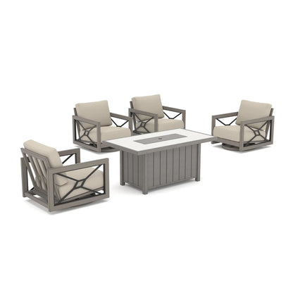 Marindo 5-Piece Faux-Wood Aluminum Swivel Patio Fire Chat Retreat