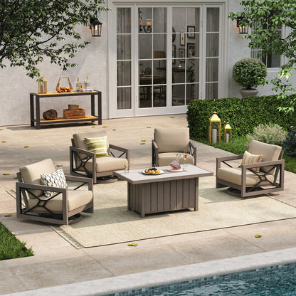 Marindo 5-Piece Faux-Wood Aluminum Swivel Patio Fire Chat Retreat