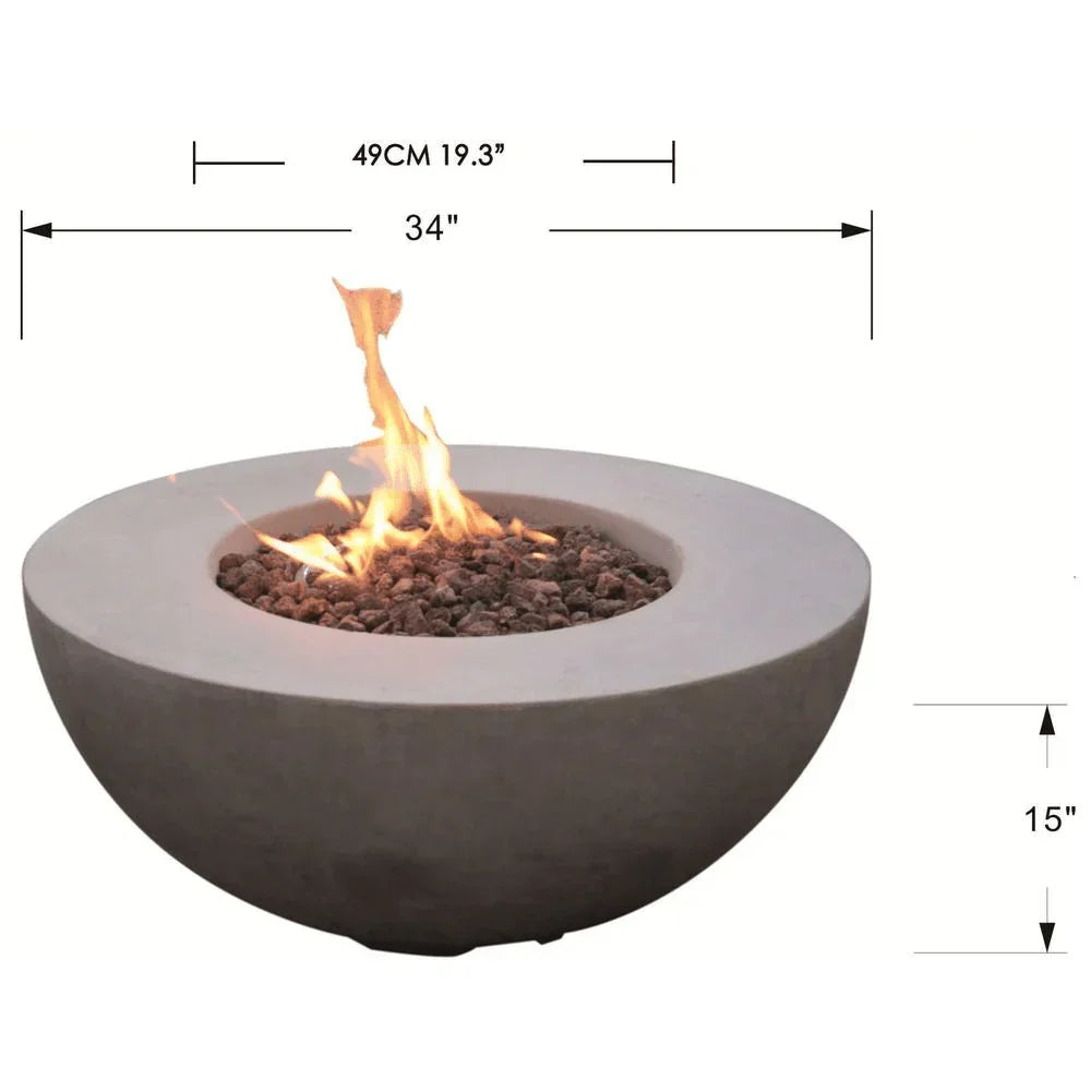 Modeno Roca Round Concrete Fire Table by Elementi – 50,000 BTU Modern Outdoor Fire Pit (OFG107)