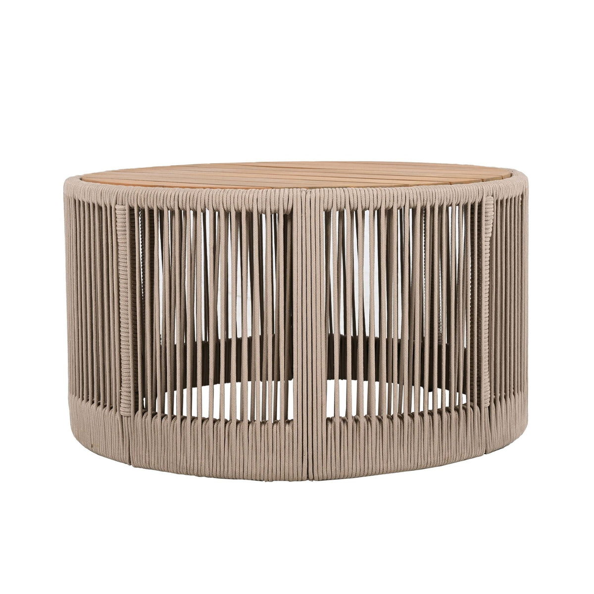 Modern Rustic Coffee Table & Side Table Set | Rattan Weave, Teak Wood Finish, Acacia Wood & Iron Frame | 2-Piece Nesting Set