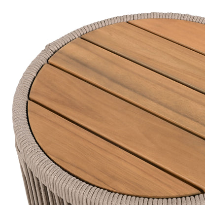 Modern Rustic Coffee Table & Side Table Set | Rattan Weave, Teak Wood Finish, Acacia Wood & Iron Frame | 2-Piece Nesting Set