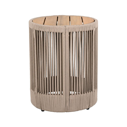 Modern Rustic Coffee Table & Side Table Set | Rattan Weave, Teak Wood Finish, Acacia Wood & Iron Frame | 2-Piece Nesting Set