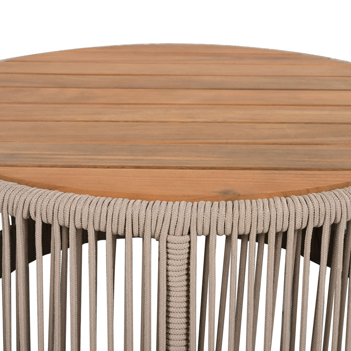Modern Rustic Coffee Table & Side Table Set | Rattan Weave, Teak Wood Finish, Acacia Wood & Iron Frame | 2-Piece Nesting Set