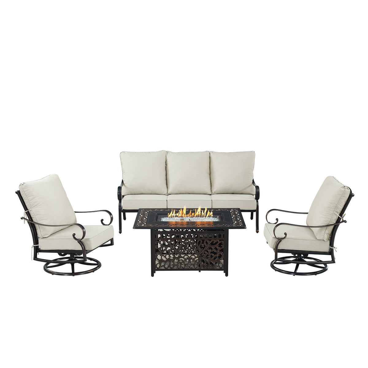 Outdoor Fire Table Set – Sofa & Swivel Rockers - Antique Copper