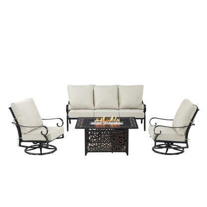 Outdoor Fire Table Set – Sofa & Swivel Rockers - Antique Copper