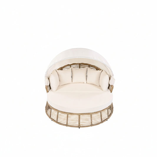 Alora 53-Inch Outdoor Patio Rattan Round Wicker Daybed With Retractable Canopy