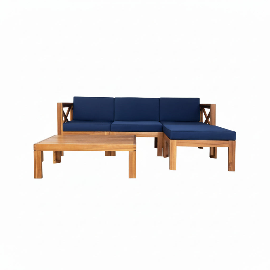 Alora 5-Piece Outdoor Patio Wood Sectional Sofa Set With Cushions